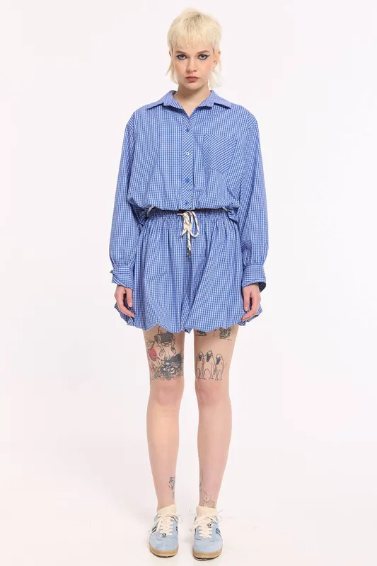 House of Holland Women's Blue Check Shirt & Mini Skirt Set Blue