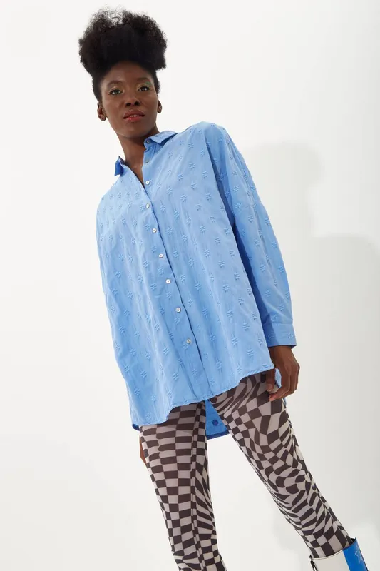 House of Holland Women's Blue Jacquard Shirt Size: Medium/Large - Blue