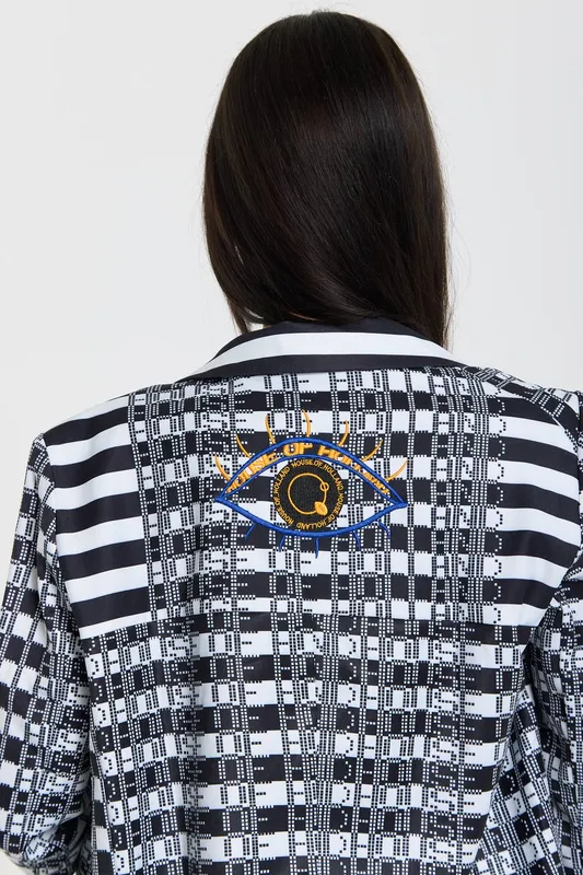 House of Holland Women's Embroidered Eye Check Oversized Blazer Jacket Size: 12 Multicolor 12