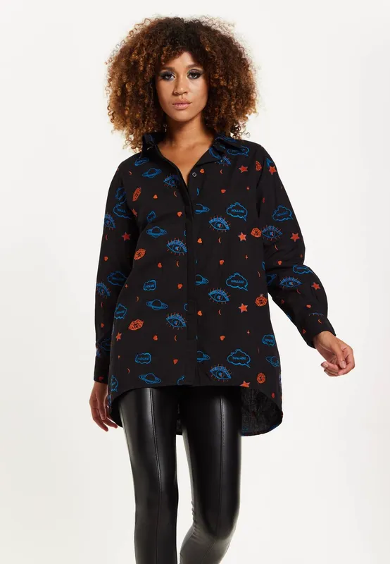House of Holland Women's Embroidered Shirt in Black Size: 8 Black 8 female
