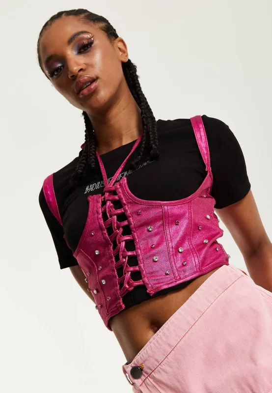House of Holland Women's Hot Pink Studded Corset Top Size: 6 Pink 6