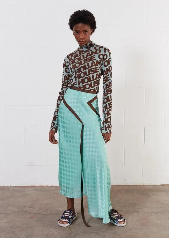 House of Holland Women's Jacquard Mint Midi Skirt Size: 8 Mint 8