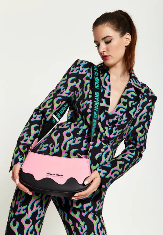 House of Holland Women's Pink Cross Body Bag With Printed Logo - Pink