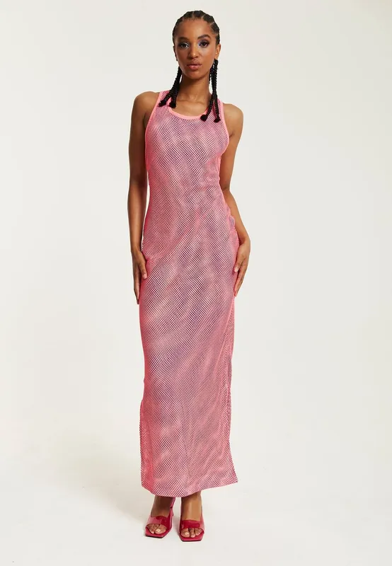 House of Holland Women's Pink Fishnet Maxi Dress Size: 8 Pink