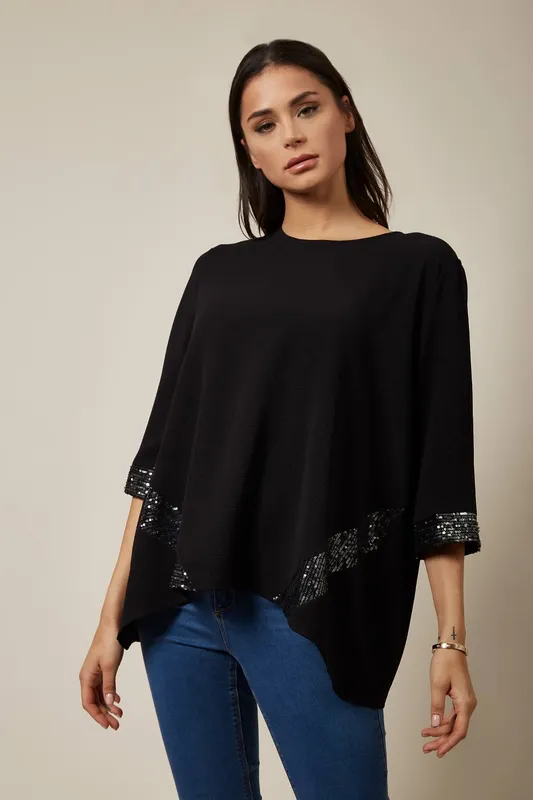 Hoxton Gal Women's Oversized Black Sequin Detail Top Size: 8/10 Black female