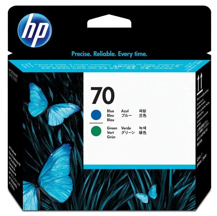 Original HP No. 70 Blue and Green Printhead