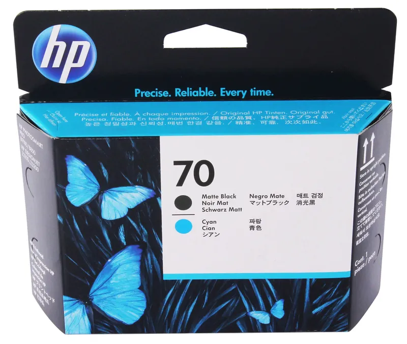 Original HP No. 70 Matte Black and Cyan Printhead