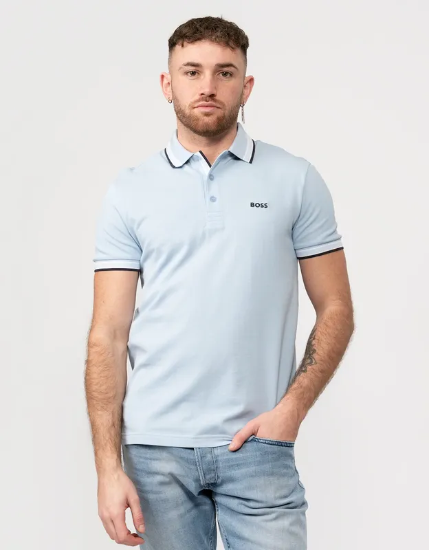 Boss Mens Light Pastel Blue Paddy Polo Shirt - Male - Blue - 6XL