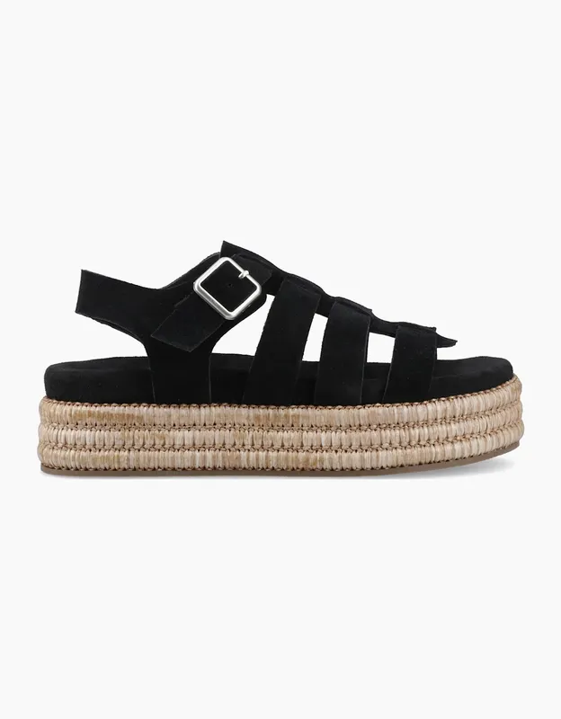 Women's Hush Puppies Rosetta Gladiator Leather Women's Black/Tan Sandals - Size: 6