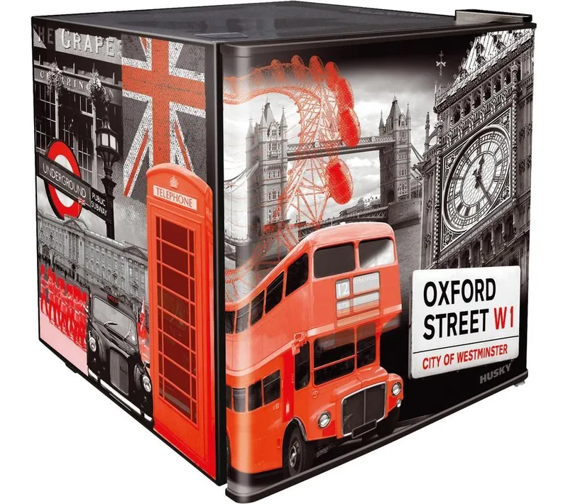 Husky London Hus-EL195 Mini Fridge - Black, Patterned,Black