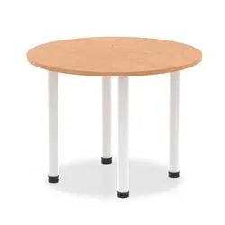 Impulse 1000mm Round Table Oak Top White Post Leg
