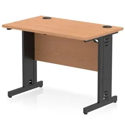 Impulse 1000x600mm Straight Desk Oak Top Black Cable Managed Leg