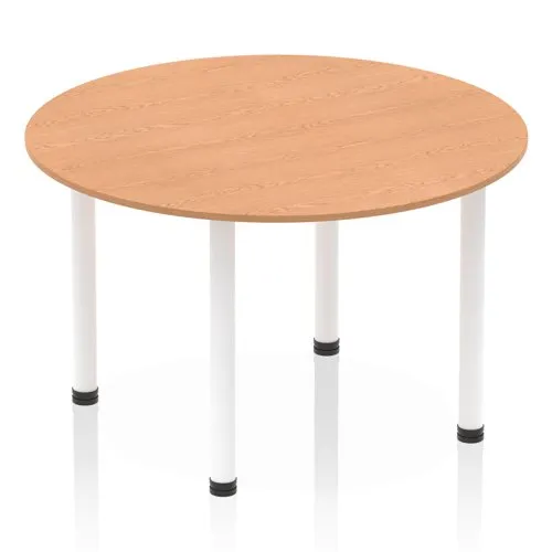 Impulse 1200mm Round Table Oak Top White Post Leg