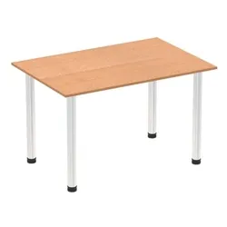 Impulse 1200mm Straight Table Oak Top Chrome Post Leg