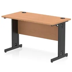 Impulse 1200x600mm Straight Desk Oak Top Black Cable Managed Leg
