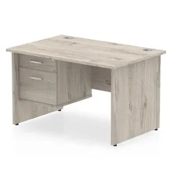 Impulse 1200x800 Desk Grey Oak Panel Leg + 2 Drawer Fixed Pedestal