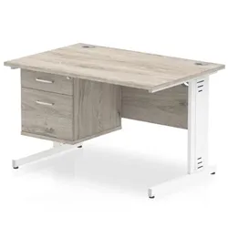 Impulse 1200x800 Desk Grey Oak White Leg + Fixed Pedestal