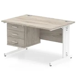 Impulse 1200x800 Desk Grey Oak White Leg + Fixed Pedestal