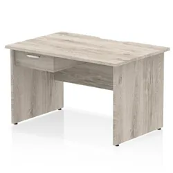 Impulse 1200x800 Scalloped Desk Grey Oak Panel End + 1D Ped