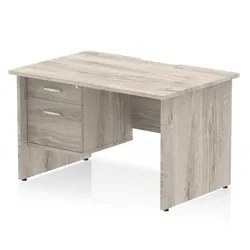 Impulse 1200x800 Scalloped Desk Grey Oak Panel End + 2D Ped
