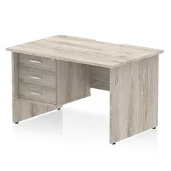 Impulse 1200x800 Scalloped Desk Grey Oak Panel End + 3D Ped