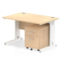 Impulse 1200x800mm Desk Maple Top White Cable Managed Leg + Mobile Ped
