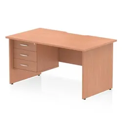 Impulse 1400 x 800mm Scalloped Desk Beech Panel End + 3D Ped