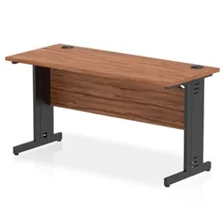 Impulse 1400x600mm Straight Desk Walnut Top Black Cable Managed Leg