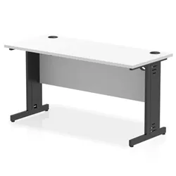 Impulse 1400x600mm Straight Desk White Top Black Cable Managed Leg