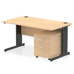 Impulse 1400x800 Desk Maple/Black Cable Managed 2 Drawer Mobile Ped