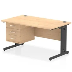 Impulse 1400x800 Desk Maple/Black Cable Managed Leg 3 Dr Fixed Ped