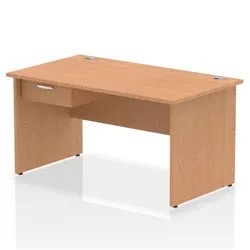 Impulse 1400x800 Desk Oak Top Panel End 1x1 Drawer Fixed Ped