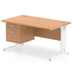 Impulse 1400x800 Desk Oak White Leg + Fixed Pedestal