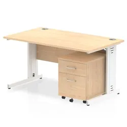 Impulse 1400x800mm Desk Maple Top White Cable Managed Leg + Mobile Ped