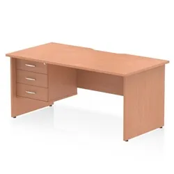 Impulse 1600 x 800mm Scalloped Desk Beech Panel End + 3D Ped