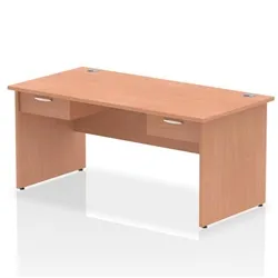 Impulse 1600x800 Desk Beech Top Panel End 2x1 Drawer Fixed Ped