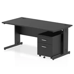 Impulse 1600x800 Desk Black/Black Cable Managed 2 Drawer Mobile Ped