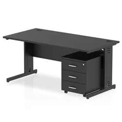 Impulse 1600x800 Desk Black/Black Cable Managed 3 Drawer Mobile Ped