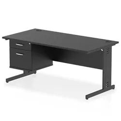 Impulse 1600x800 Desk Black/Black Cable Managed Leg 2 Dr Fixed Ped