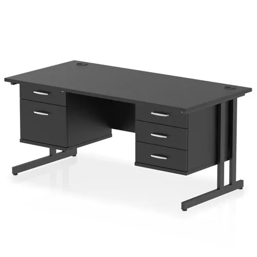 Impulse 1600x800 Desk Black/Black Cantilever 2 & 3 Drawer Fixed Peds