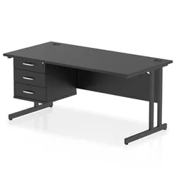 Impulse 1600x800 Desk Black/Black Cantilever Leg 1x3 Drawer Fixed Ped