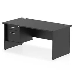Impulse 1600x800 Desk Black Top Panel End 1x2 Drawer Fixed Ped