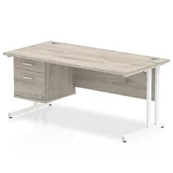 Impulse 1600x800 Desk Grey Oak White Cantilever + Fixed Ped
