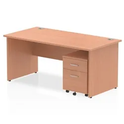 Impulse 1600x800mm Desk Beech Top Panel Leg+ Mobile Ped