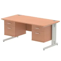 Impulse 1600x800mm Desk Beech Top Silver Leg + 2 Fixed Peds