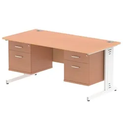Impulse 1600x800mm Desk Beech Top White Leg + 2 Fixed Peds