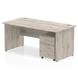 Impulse 1600x800mm Desk Grey Oak Panel Leg + Mobile Ped