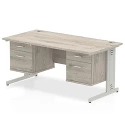 Impulse 1600x800mm Desk Grey Oak Silver Leg + 2 Fixed Peds