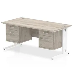 Impulse 1600x800mm Desk Grey Oak WhiteLeg + 2 Fixed Peds