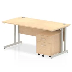 Impulse 1600x800mm Desk Maple Top Silver Cantilever Leg+ Mobile Ped